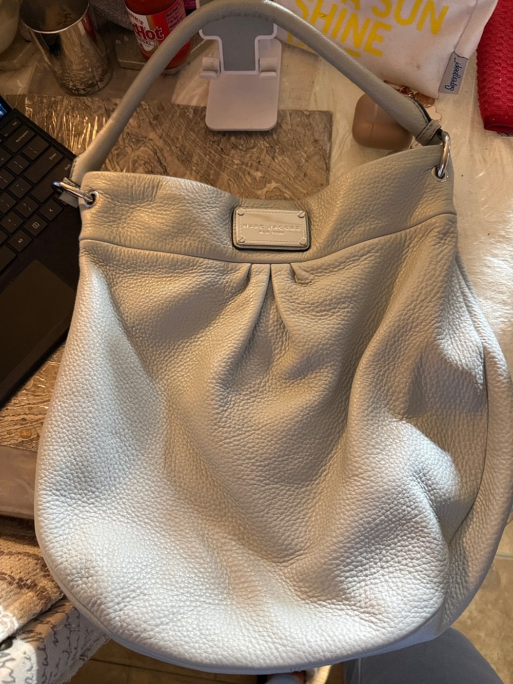 Marc Jacobs Pebbled Leather Hobo Bag - Light Blue Gray